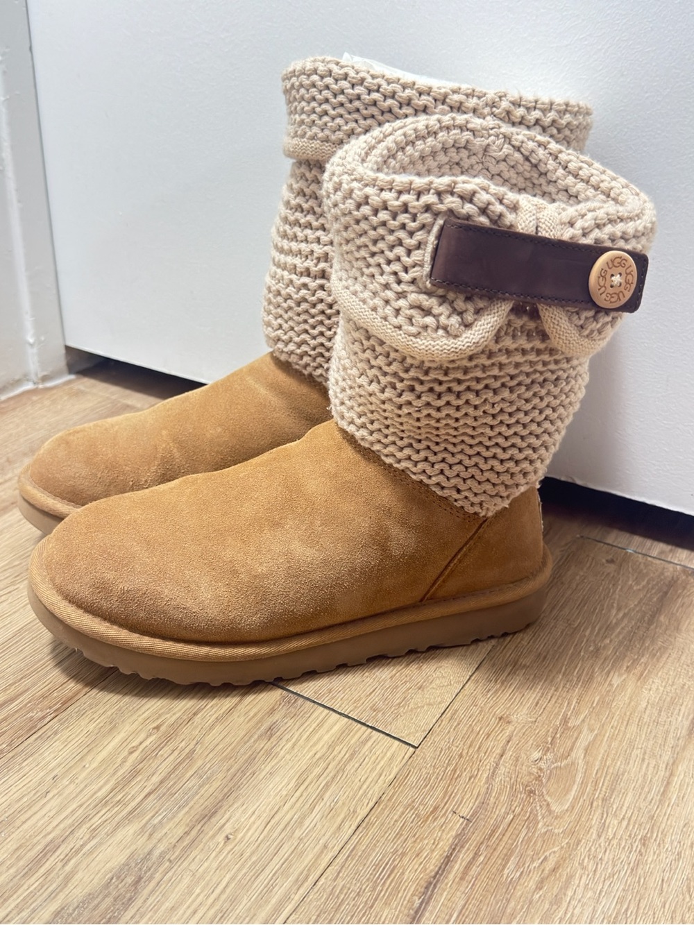 UGG Women's Chestnut Suede Boot with Beige Knit Cuff